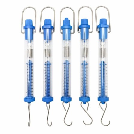 Sats med 5 fjädervågar, Transparent fjäderbalans hängande rör fjädervågsuppsättning, 1N, 5N, 10N, 20N, 30N