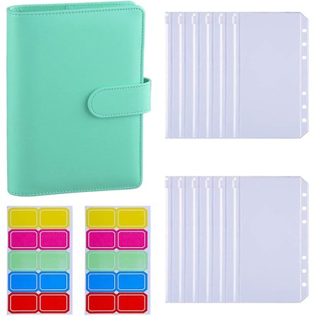 12pcs A6 Binder Pockets Loose Leaf Bags 6 Ring Binder Cash Budget Envelopes System, A6 Pu Leather Binder Set