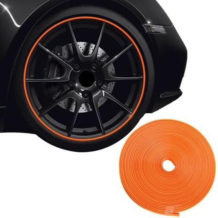 Beskyttelsesring for bilhjul, 8m/rull bilfelgbeskyttelseslist, dekkbeskyttelse mot riper og kollisjoner i legering (oransje) orange