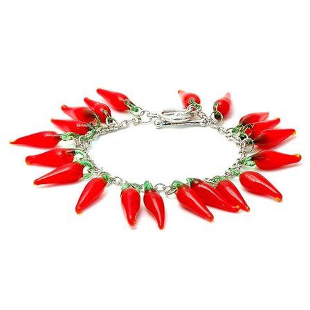 Röd het chili glas T-bar berlockarmband