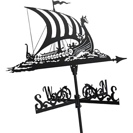 Vikingeslagskib metal vejrhane Vintage piratskib vejrhane Vindretningsindikator til udendørs havedekoration af tagfolde