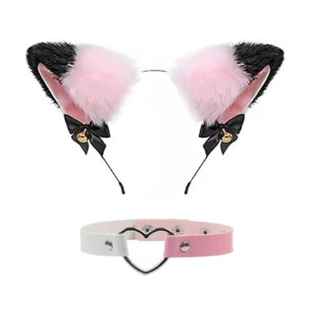 Katte- og Hundeøre-Formet Hårsløjfe og Halskæde Halloween Cosplay Kostume til Piger
