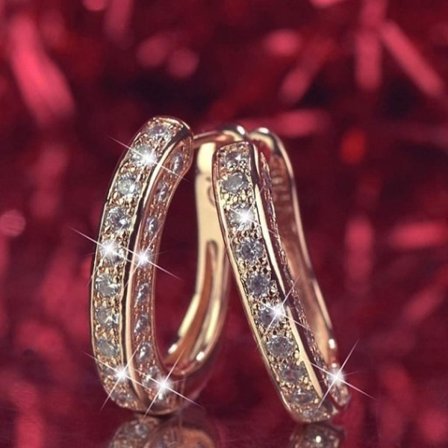 Diamant Hoop Øredobber for Kvinner, Luksuriøse Runde Diamant Øredobber, Skinnende Luksuriøse Runde Diamant Øredobber, Kvinner Sølv Gull Rosegull 