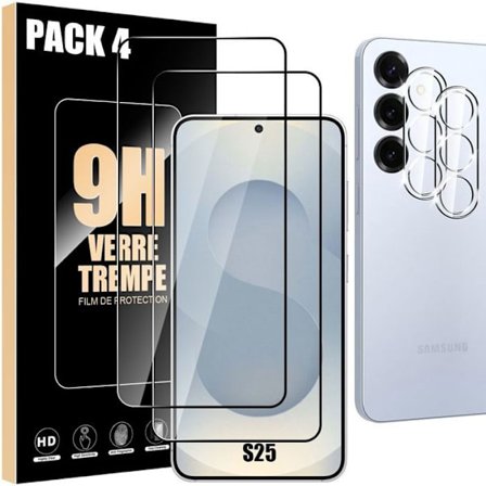 Beskyttelsesfilm i hærdet glas - Booling - til Samsung Galaxy S25 - 2 skærmglas - 2 kamerabeskyttelser - Stødabsorberende 9H