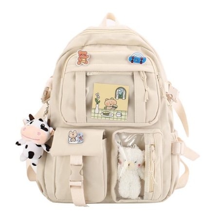 Cute Backpack Large Capacity - With Decorative Pendants & Pins, For All School Ages