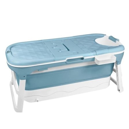 Hopfällbart badkar - UISEBRT - 148x60x53cm - Blå - Med lock och ledstänger