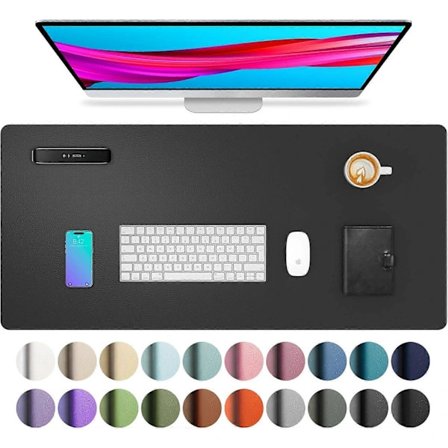 Skrivebordsunderlag i lær, kontorunderlag, laptopunderlag, vanntett skrivebordsunderlag for kontor og hjem (80 cm x 40 cm, svart)