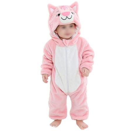 Baby Söt Långärmad Hooded Jumpsuit Animal Print Fleece Romper