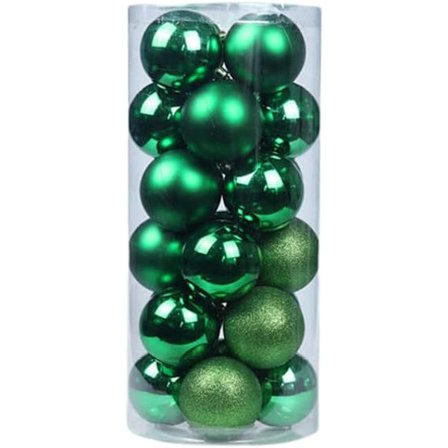 Sett med 24 julekuledekorasjoner i plast - Mørkegrønn