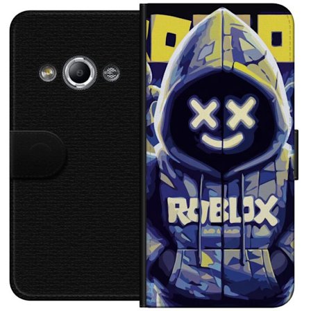Kompatibelt Lommeboketui til Samsung Galaxy Xcover 3 Blågul Roblox hettegenserfigur med minimalistisk neonstil og masket ansikt, moderne spillillustr