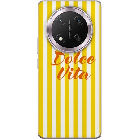 Kompatibelt Mobilskal till Honor Honor Magic7 Lite La Dolce Vita poster gula-vita ränder italiensk text retro design citat mönster italienskt stiltr