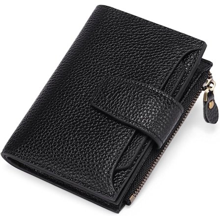 Svart plånbok i läder för kvinnor, smal myntficka, damer med dragkedja och