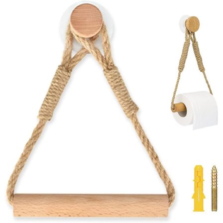 Selvklebende Toalettpapirholder, Toalettpapirholder for Bad Tretau Rustikk Håndklering (1 stk)