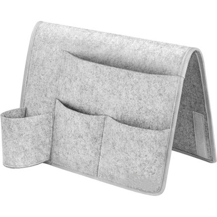 Huopainen sängyn vierusjärjestäjä vesipullotelineellä, riippuva säilytyskassi pienille tavaroille