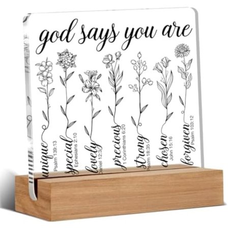 Kristne gaver til kvinder tro, religiøse gaver, akrylskilt med bibelvers, kristne fødselsdagsgaver til kvinder, inspirerende skrivebordsindretning 10 