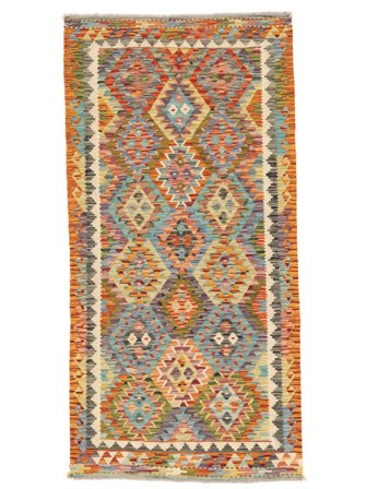 Kelim Afghan Old Style Matot Matto 98X197 Ruskea/Vihreä Villa, Afganistan Carpetvista