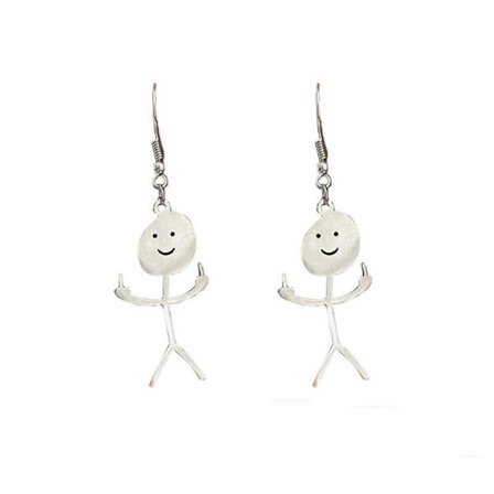 Kule Roliga Langfinger Øredobber Søte Håndlagde Smiley Ansikt Hengende Øredobber (FMY) Sølv