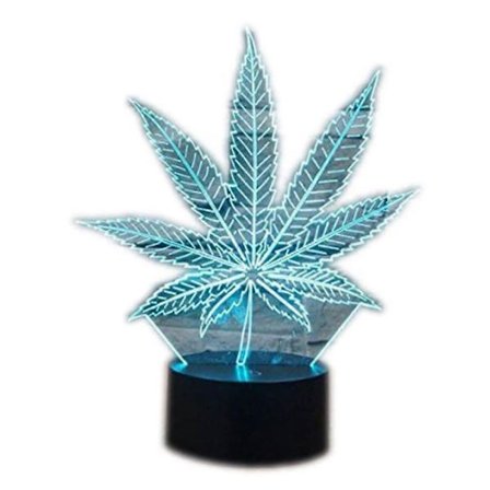 3D-LED-natlampe i blad-design, touch-kontakt, USB-port, 7 lysfarver, akryl, Weed-bordlampe, kreativt legetøj, gave