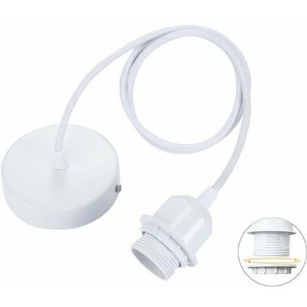 E27 pendellampe med skrue ring, justerbar tekstilkabel 100 cm, pendel kompatibel lampeskærm, ideel fatning til køkkenpendellamper, hvid