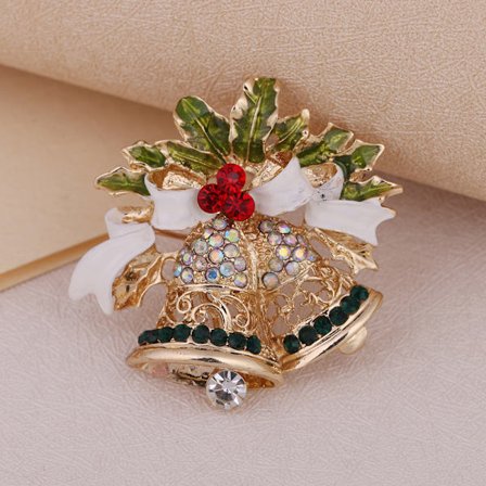 Jule broche, diamantbesat klokke broche, sød