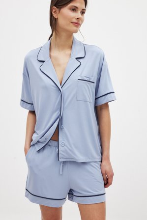 Claire Rose x NA-KD - Pyjamas shorts i jersey - Nattøy - Blå - XL (EU 46)