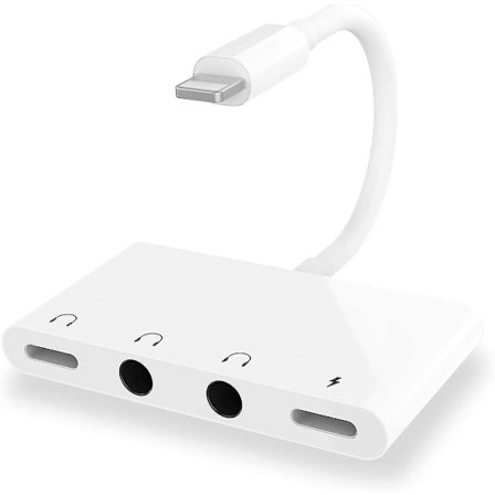 4 i 1 hovedtelefonstikadapter og splitter til lydoplader, iPhone-hovedtelefonstik + dobbelt 3,5 mm hovedtelefonstik + opladningsport til iPhone 13 12 