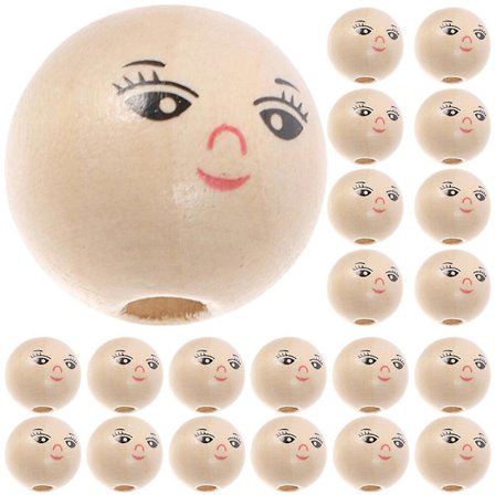 100 stk. naturlige træperler med smilende ansigt - løse træperler til håndværk og guirlande