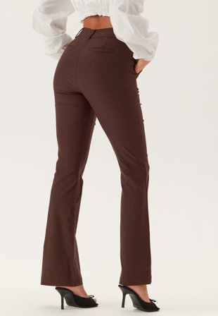 BUBBLEROOM - Mid Waist Stretchy Flared Trousers - Dark brown