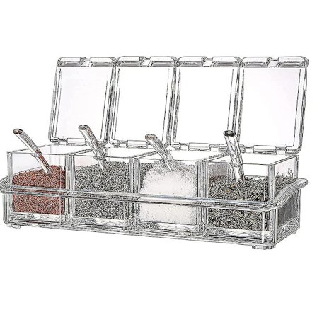 4-delt sæt, Transparent Beholder, Akryl Krydderikrukker, Aftagelige Krukker Med Låg Og Ske Til Salt, Peber, Sukker