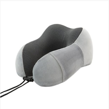 Rejse U-formet Memory Foam nakkepude med fløjlsovertræk, ergonomisk cervikal støtte til rejse, kontornap og hjem Gray