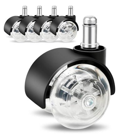 Sæt med 5 kontorstolshjul 11mm x 22mm - Glatte og støjsvage rullende hjul til gamerstole - Drejestole