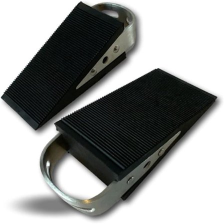 Eske med 2 harde gummikiler | Kileformet stopper | med håndtak i metallplate | Sklisikker og ripebestandig | Dørstopper, svart