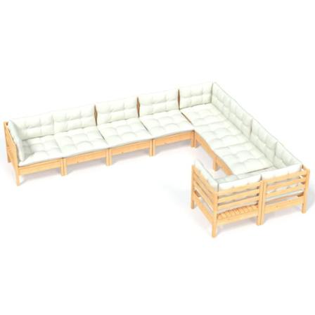 Vidaxl Loungegrupp Med Gräddvita Dynor 9 Delar Massiv Furu Creme