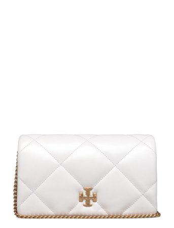 Kira Diamond Quilt Chain Wallet White Tory Burch