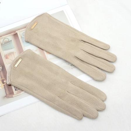 Damer Touch Screen Handsker Mode Handsker Efterår Vinter Varme Tynde Kashmir Solid Cykling Kørsel Sved Fabric Elegant Vindtæt Beige One Size