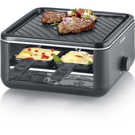 Raclette Grill - SEVERIN - RG2360 - 4 personer. - Kompakt - Tallrik 24 x 24 cm - Inkluderar 4 stekpannor och spatlar - Svart