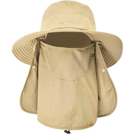 Dame Udendørs Hat Camping Fiskeri Cykling Solbeskyttelse Kasket med Aftagelig Klap Nakke Beskyttelse Anti-UV Khaki Khaki