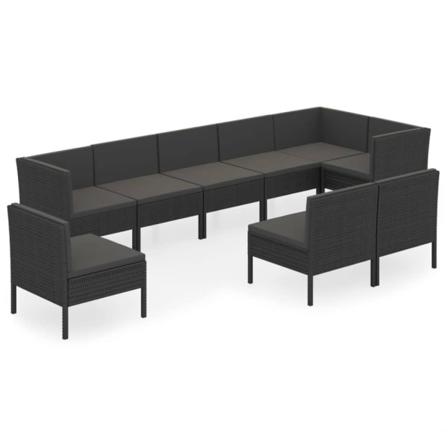 Vidaxl Loungegrupp För Trädgården Med Dynor 9 Delar Konstrotting Svart