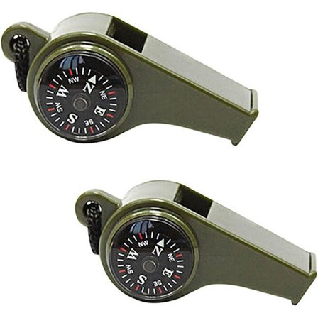 paket nödsignaler - 1 överlevnadsvisselpipa med kompass och termometer - visselpipa - lämplig för utomhuspromenader och domare.