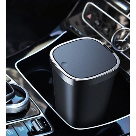 Sort papirkurv til bil med låg, lille kopholder, dørlomme, skraldespand til bil, hjem, kontor