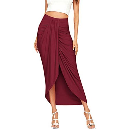 Kvinners Casual Slit Wrap Asymmetrisk Elastisk Høy Midje Lang Drape Skjørt XL