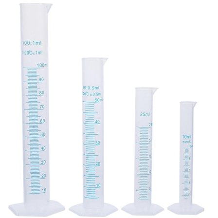 4 stk. Gennemsigtig Måle Plastic Gradueret Cylinder 10ml / 25ml / 50ml / 100ml - WELLNGS