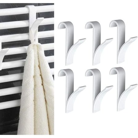 8 Stk. Håndklæde Radiator Kroge, Håndklædetørrer Radiator Krog, Hvide Plastik Radiator Kroge, Knager