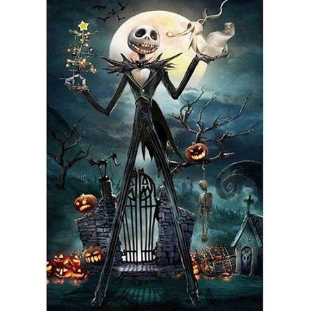 Halloween dekoration, Halloween diamantmaleri kunst, Skull Jack, DIY rhinestone fuld
