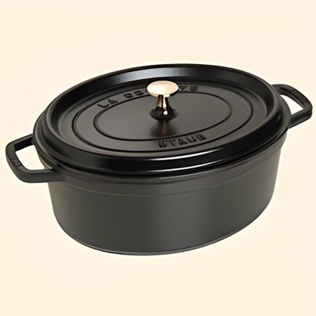 Oval gjutjärnsgryta - STAUB - 33 cm - 6,70 liter - Stötar under locket - Svart