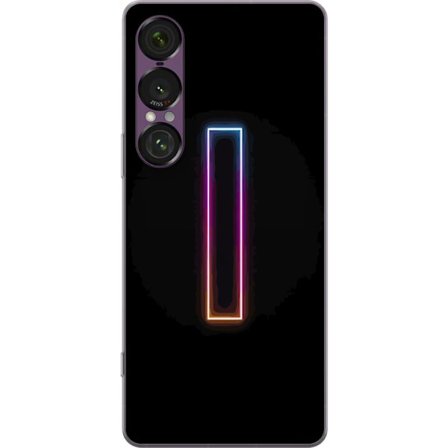 Kompatibel Mobilcover til Sony Sony Xperia 1 VII Minimalistisk neonbogstav I i regnbuefarver mod mørk baggrund