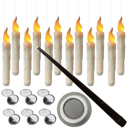 Flydende Lys med Tryllestav Fjernbetjening, 12 Pak LED Flammeløse Flimrende Lysestager, Batteridrevne Harry Potter Flydende Lys, Hvid -