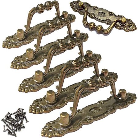Vintage Møbelhåndtag, Antik Bronze Skuffehåndtag, 6-Deles Skabsdørsknopper med Skruer og Skruetrækker