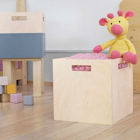 Opbevaringsboks i træ model 1 - håndtag - Lakeret træ - 33 x 33 x 37 cm