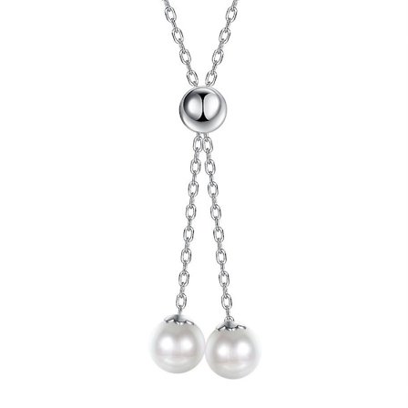 Pte Sterling Silver Justerbar Pearl Pendant halsband Enkel Vanlig Silver Sterli
